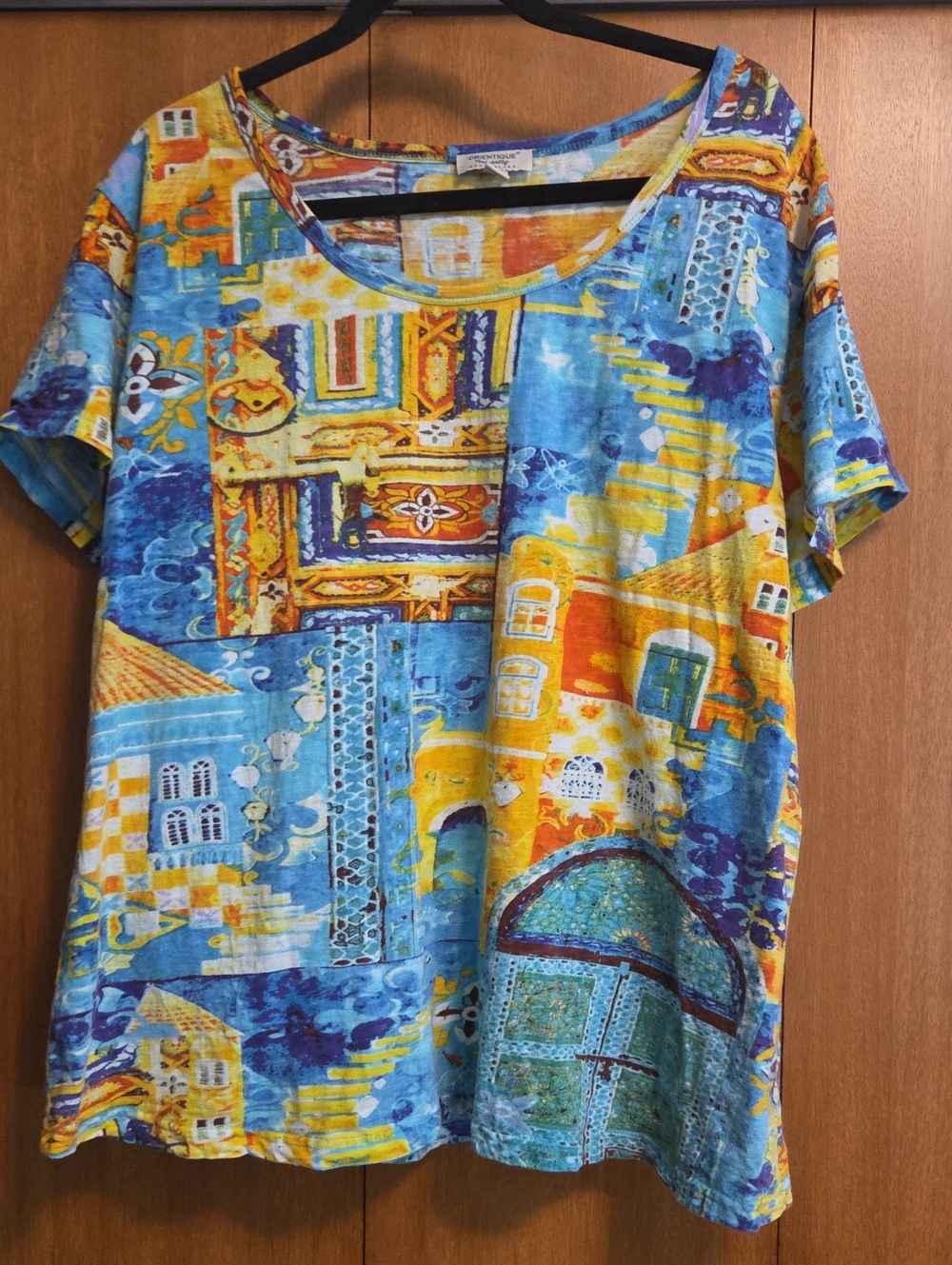 Relaxed Scoop Neck Tee in Blue & Yellow Mosaic Print